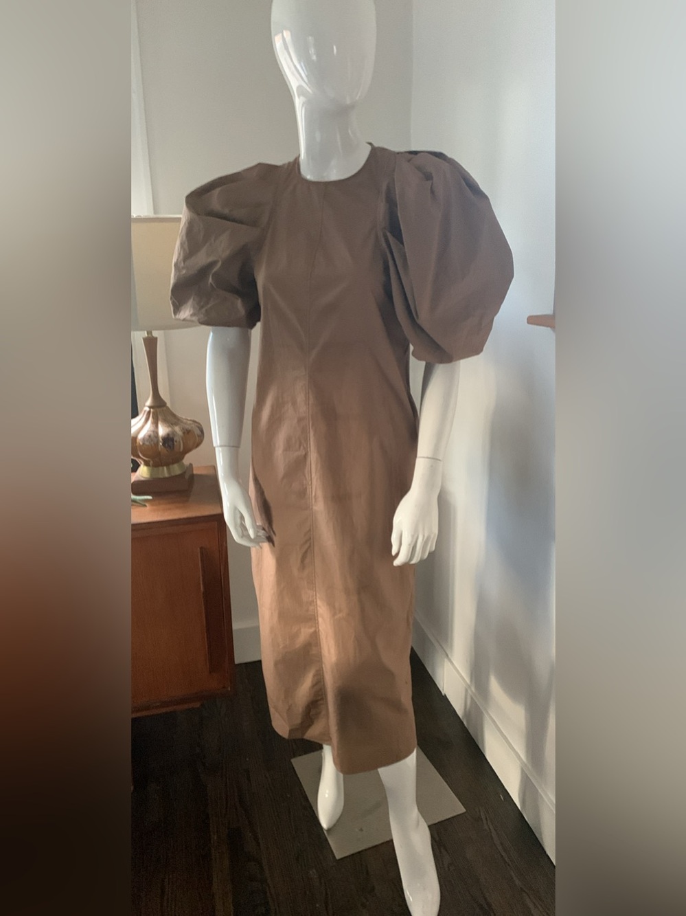 H&M Brown Puff-Sleeve Midi Dress